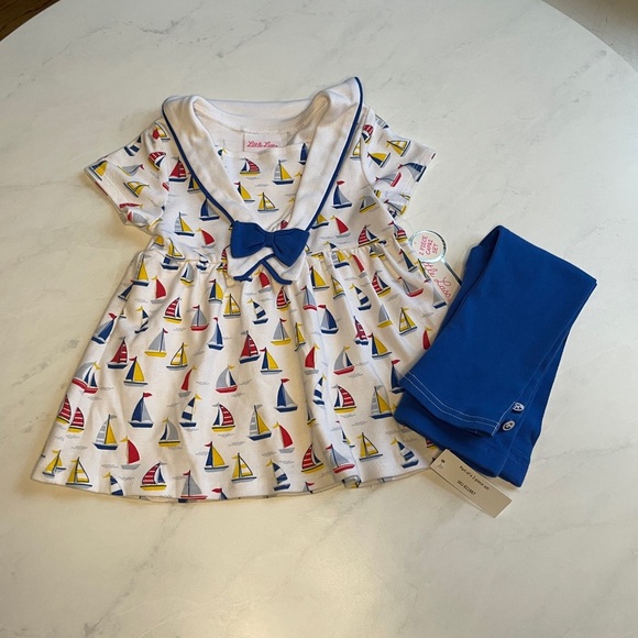 Little Lass Sailboat Two Piece Cotton Capri Legging Set Toddler Girl Size 4T NWT - Picture 2 of 6